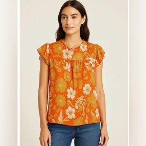 Joie Orange Floral Blouse